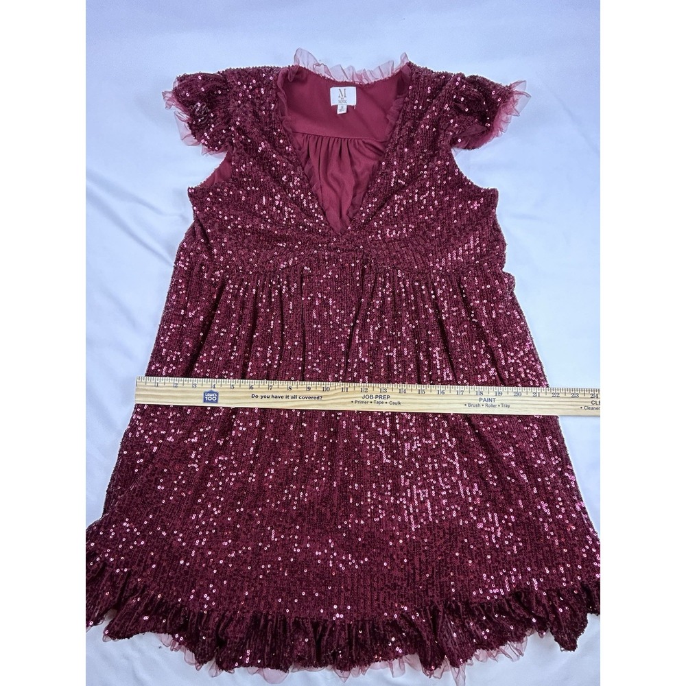 M by MNK Tulle Trimmed Sequin Babydoll Swing Party Dress Women's S Uptown Girl - Picture 7 of 12